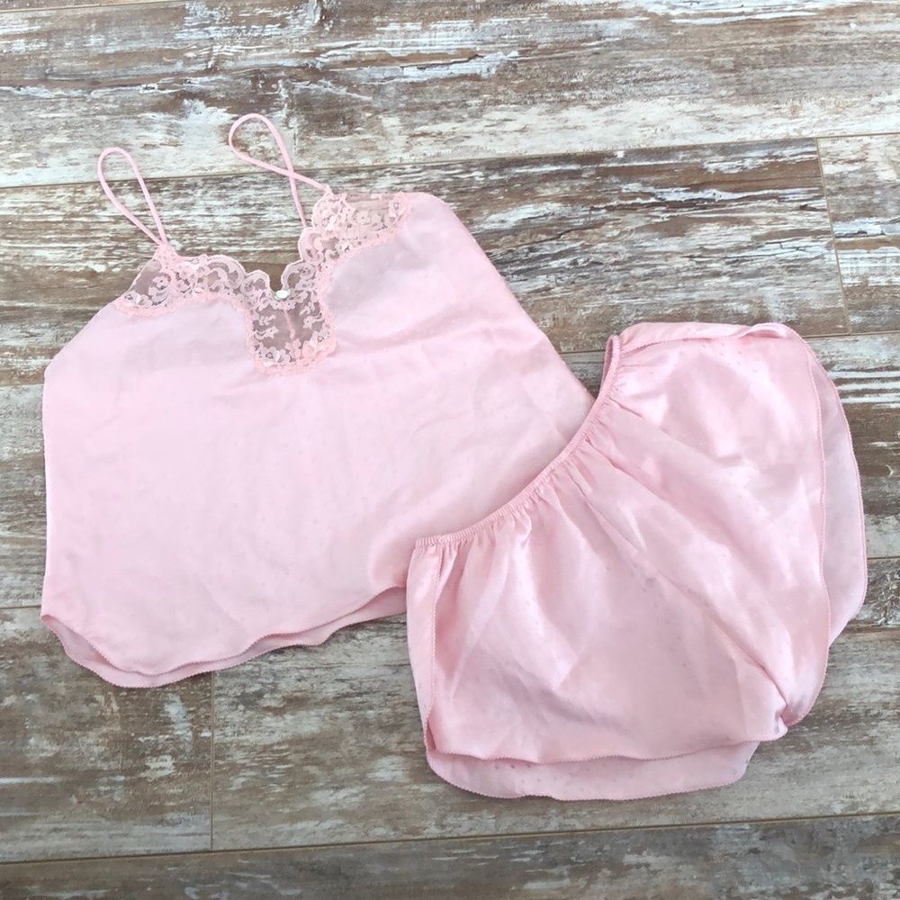 RARE Vintage Victoria Secret Union Made Gold Label 70"s Pink Set